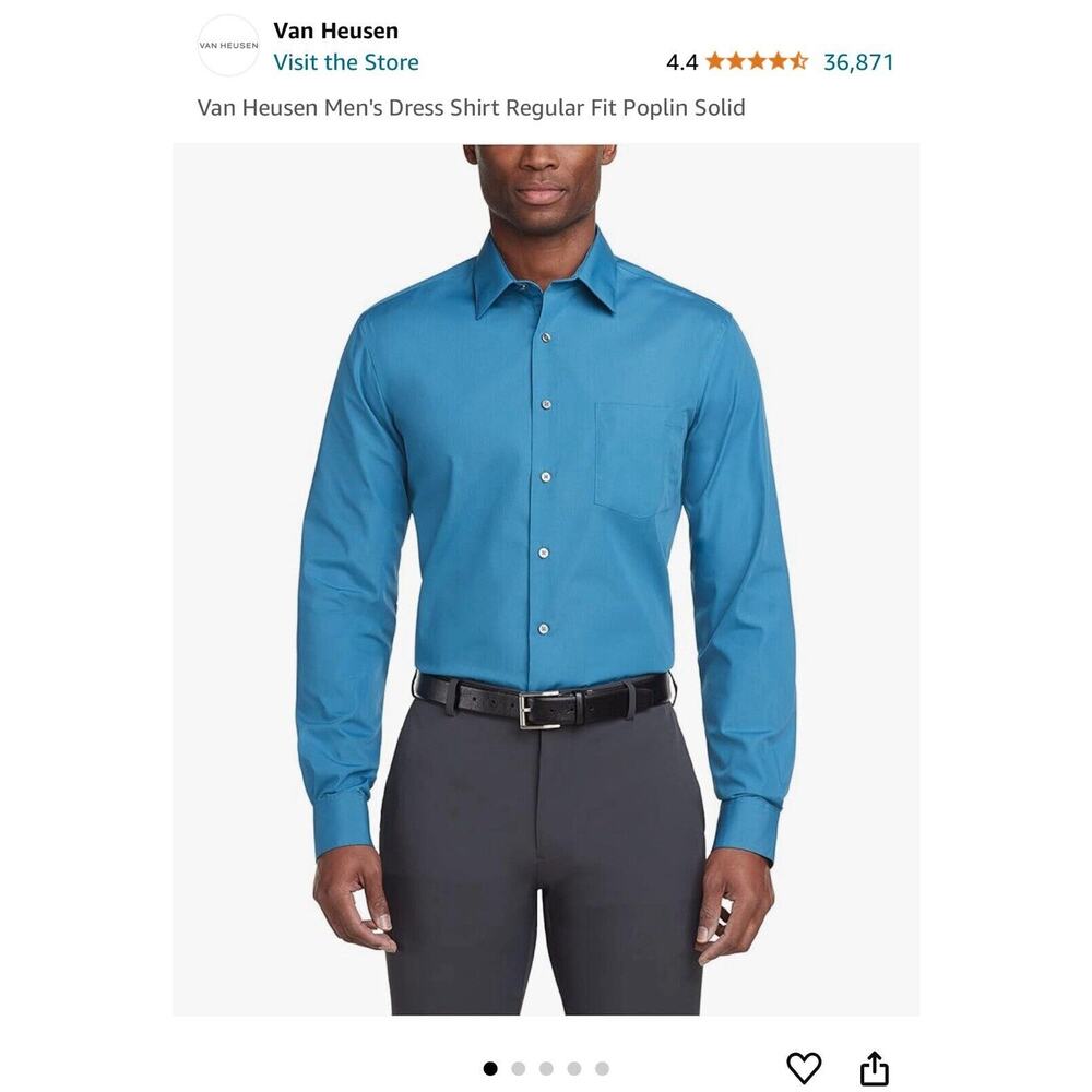 Van Heusen Men's Dress Shirt Fitted Collar Stretch Solid Turquoise Large NEW